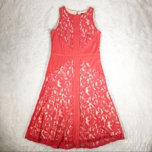 Taylor Salmon Pink Lace Midi Dress